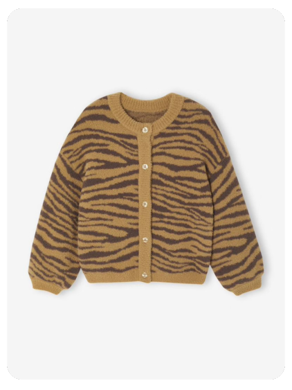 Flauschige Mädchen Strickjacke mit Tiermotiven - schokolade